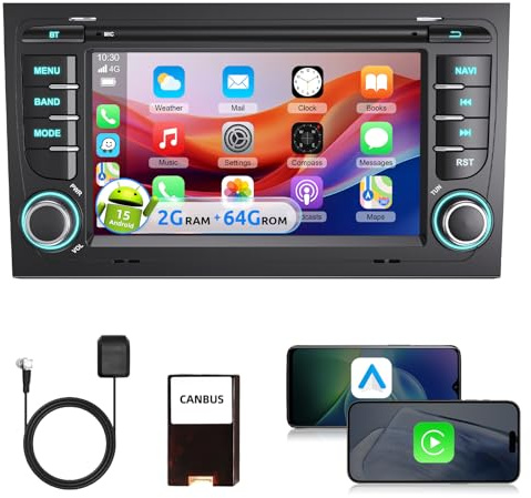 ESSGOO Autoradio für Audi A4 B6/B7, S4, RS4 & Seat Exeo | 2+64GB Android 15, 7 Zoll Touchscreen, Wireless CarPlay & Android Auto, GPS/WLAN, Bluetooth 5.0, DSP