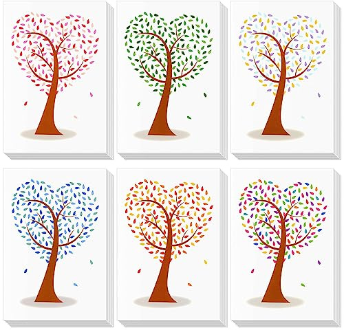 Best Paper Greetings All Occasion Greeting Cards (48-Pack) - 6 Colourful Heart Shaped Tree Designs - Blank On The Inside, Envelopes Included - 10 x 15 Centimetres