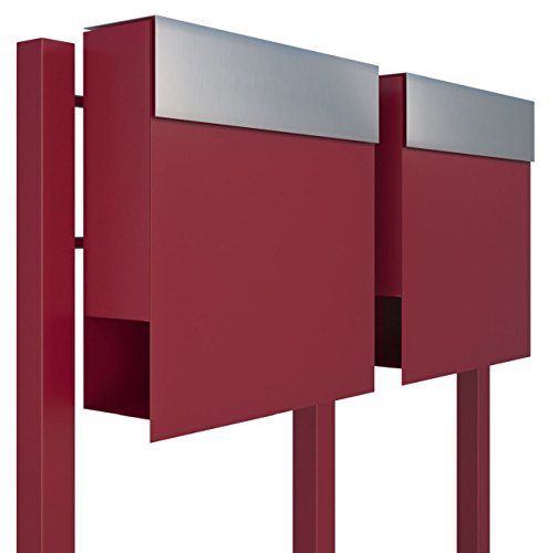 Briefkastenanlage mit Zeitungsfach, Design Briefkasten Manhattan for Two Rot/Edelstahl - Bravios