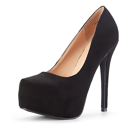 DREAM PAIRS Women's Slip On Stiletto High Heel Platform Dress Pumps Shoes SWAN-30 Black Suede Size 8.5 M US / 6.5 UK