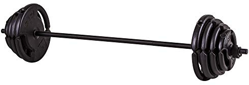 The Step Unisex-Erwachsene 25kg Weight Set with Bar Gewichtsset, schwarz, 60-Pounds