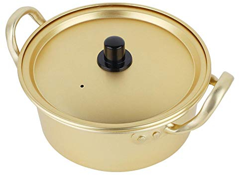 Korean Ramen Noodle Pot Double Handle Korean Yellow Aluminum Stockpot Instant Noodles Pot (16cm)