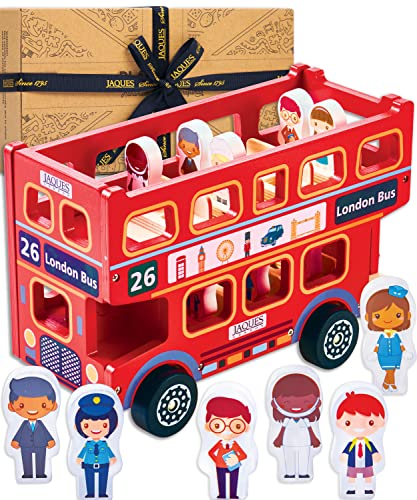 Jaques of London Bus Toy for 2 Year Olds | Red Double Decker Toy with Wheels | Perfect Wooden Toys for Toddlers | Classic Wooden Toys for Children