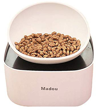 ALBOLET French Bulldog Food Bowl with Food Storage Containers, Raised Dog&Cat Bowl, Non-Slip, Slanted Dog Cat Bowl, White