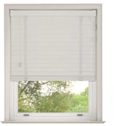 Luxury Faux Wood Venetian Blinds with Tapes, 125x130cm – White 50mm Slats | Luxury faux wood Venetian blind with tapes. White 50mm slats. Size 125x130cm. Moisture resistant and easy to clean.