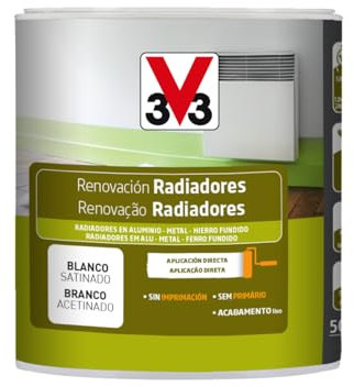 V33 Esmalte Renovación Radiadores Blanco Algodón Satinado, 0.5 L