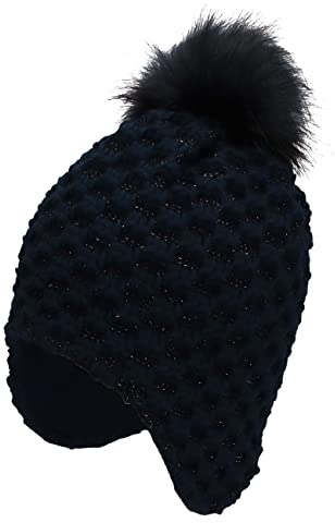 Sterntaler Baby Mädchen Mütze Baby Inka Rautenmuster Mütze - Mütze Baby, Kappe Kinder - mit Ohrenklappen, Bommel und Glitzer - marine, 49