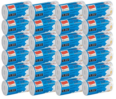 960 Stück Müllbeutel Premiumline: 5 Liter, 24er Pack, Größe: 34 x 36 cm - Besonders reißfest und wasserdicht - Mit Trage-Griff/Henkel