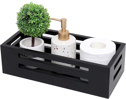 HYLEHE Black Decor Box Bathroom Basket Topper, Wooden Toilet Paper Storage Basket
