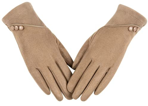 Alepo Handschuhe Damen Winter Warm, Touchscreen Handschuhe Damen Empfindliche SMS-Finger, Damen Handschuhe Winter Fleece Gefüttert Winddicht FahrradHandschuhe(Khaki-M)