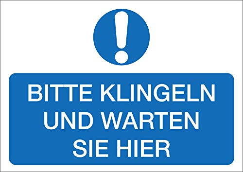 INDIGOS UG - PVC Schild 5mm - Sicherheit - Warnung - Bitte klingeln und warten - 210 mm x 148,5 mm - Hotel, Firma, Schutz, Kita, Arzt, Praxis