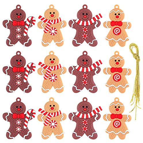 Bluelves Adornos Navideños de Pan de Jengibre, 12 Piezas Muñecos para arbol de Navidad, muñeco de Jengibre para Decoración de Árboles de Navidad, Ornamentos de Navidad
