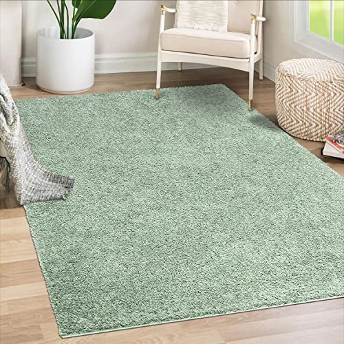payé Teppich Wohnzimmer Hochflor Shaggy - 200x200cm - Pastell Grün Einfarbig Uni Flauschig Modern Boho Deko Teppiche Weich Schlafzimmer