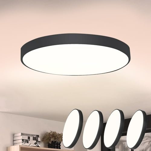 CBJKTX 4ER LED Deckenleuchte Schwarz Deckenlampe - 17W Badezimmerlampe Flach IP44 Wasserdicht Rund Modern Flurlampe für Küche Wohnzimmer Bad Schlafzimmer Flur Balkon Büro Eingang Keller