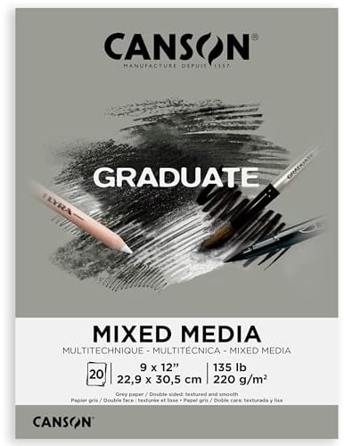 Canson Graduate Grey Toned Mixed Media Pad, Foldover, 22,9 x 30,5 cm, 20 Blatt, Künstlerpapier für Erwachsene und Studenten, Aquarellfarben, gemischte Medien, Marker und Kunstjournaling