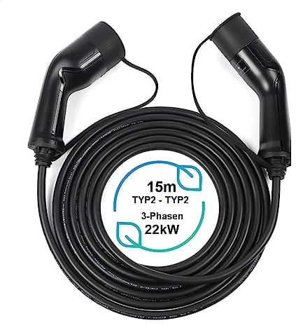 Loady Ladekabel Typ 2 3,7 kW | 15 Meter | 11 kW | 1 Phasen 16A | Extra langes Kabel für Auto EV/PHEV - Ladekabel für Elektrofahrzeuge Typ 2 Mennekes 1-Phasig - EV-Schnellladekabel - IP67