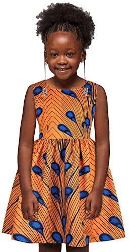 Bébé Enfants Bébé Filles Africain Dashiki Style Traditionnel Sans Manches Robe Col Rond Ankara Princesse Robes Tenues Et Top Set Filles, jaune, 1-2 ans
