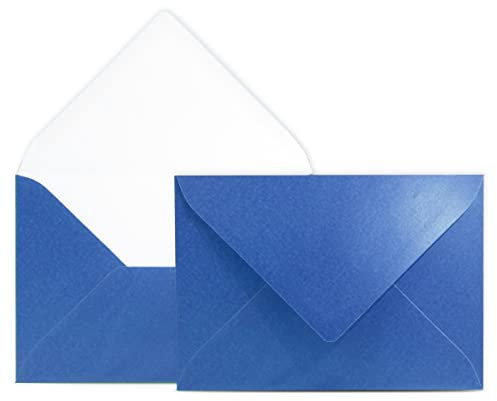 250 Briefumschläge DIN C6 Blau Metallic - 11,4 x 16,2 cm - Kuverts mit 90 g/m² Nassklebung spitze Klappe - Umschläge ohne Fenster - Colours-4-you