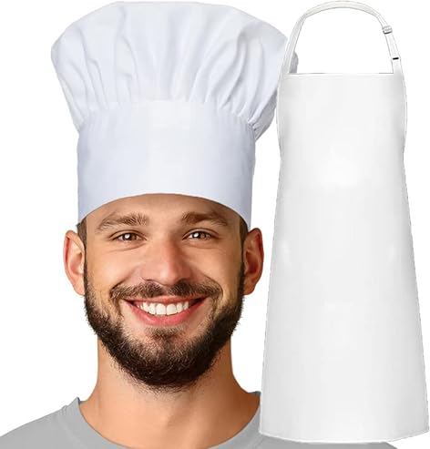 MFAZ Morefaz Ltd Schürze mit Kochmütze, Weiß, Schwarz, Set weiß, One size