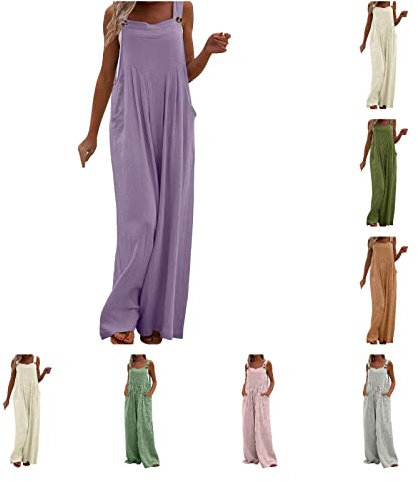 Salopette da donna estive, taglie grandi, tuta da spiaggia, estiva, elegante e lunga, in tessuto, pantaloni lunghi, marrone, L