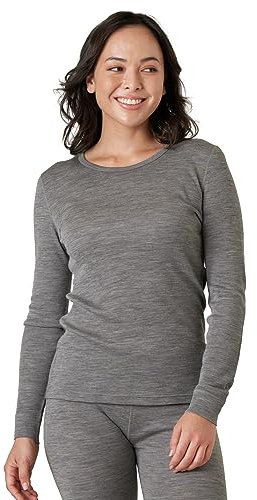 LAPASA Women's Merino Wool Base Layer Top, Warm Long Sleeve Crew Neck T-Shirt for Ladies Thermoflux L48, Heather Grey, S