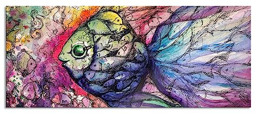 Pixxprint Glasbild Panorama, Wandbild aus Echtglas, Bunte Fische Kunst, 100x40 cm, inkl. Aufhängung und Abstandshalter