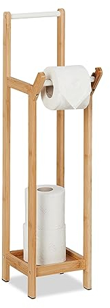 Relaxdays Piantana Porta Rotolo Carta Igienica, Supporto Autoportante in bambù, HLP: 72 x 17,5 x 24 cm, Marrone Chiaro