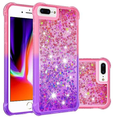 QIWEIQING Glitter Case Compatible for iPhone 7 Plus Phone Case TPU Shockproof Protective Cover for iPhone 6 Plus, Cover Glitter Liquid Case for iPhone 6S Plus / 8 Plus.Pink Purple YBJ