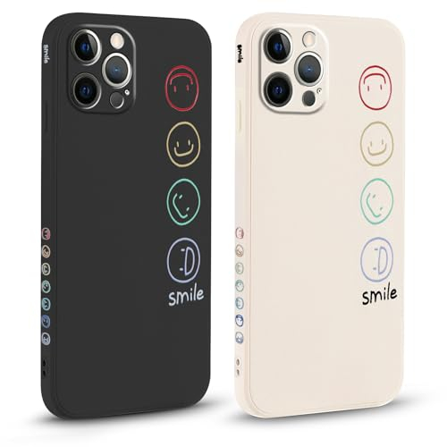 Pnakqil [2 Pezzi Cover per Apple iPhone 12 Pro, Aesthetic Custodia Morbide Silicone con Sorriso Face Disegni, con Protezione Della Fotocamera Antiurto Ultra Carino TPU Morbida Case per iPhone 12 Pro