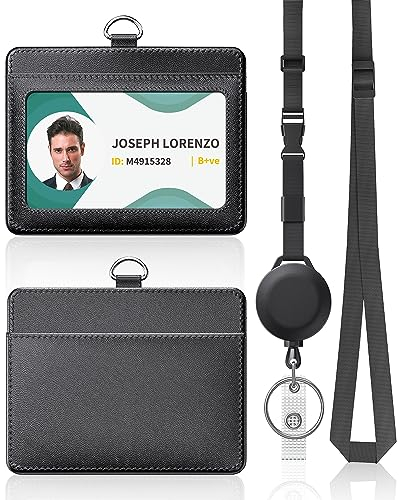 Uniclife Einziehbare verstellbare Lanyard und horizontale Leder ID Ausweishülle Hals Lanyard mit einziehbaren Badge Reel Quick-Release Schnalle und Card Protector für Arbeiter Studenten, 1 Pack