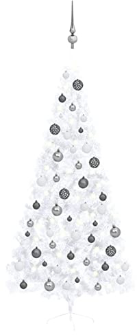 BaraSh Künstlicher Halber Weihnachtsbaum mit & Kugeln Weiß 210 cm Weihnachtsbaum Beleuchtung