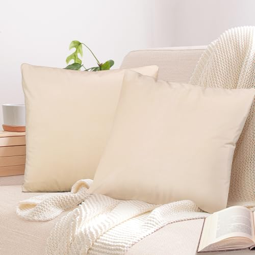 2er Set Sofakissen mit Füllung und Bezug 45x45cm weiche Kissenhülle mit Dekokissen Couchkissen für Sofa, Schlafzimmer, Wohnzimmer, Balkon, beige Driftwood, flauschig, mit verstecktem Reißverschluss