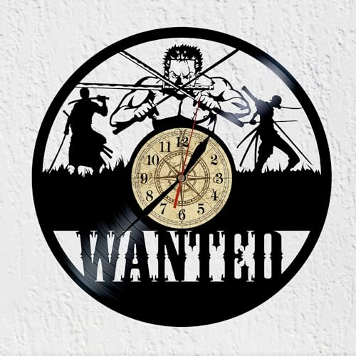 VINY WOODY Piratenjäger, Schallplattenuhr aus Vinyl, Wanted Espadachin Zoro, Wanddekoration, originelles Geschenk