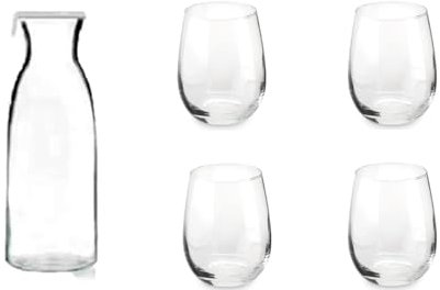 Conny Clever Weinglas Stiellose 4er-Set 42 cl mit Stiel – bruchsicher & elegantes Design – Weingläser Wein-Glas Weißweinglas Weißweingläser Rotweinglas Rotweingläser + 1 Liter Glaskaraffe