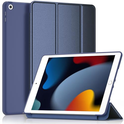 YLK Cover per iPad 9/8/7 Generazione, Custodia per iPad 10,2 Pollici 2021/2020/2019 Modello Cover con Auto Svegliati/Sonno (Blu scuro)