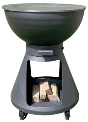 Tempo Style – Barbecue a Legna e Carbone Yucatán | BBQ Tondo in Acciaio Corten da Esterno & da Giardino con Griglia di cottura in Acciaio Inox 316 sp.1cm, Portatile con Ruote (Antracite)