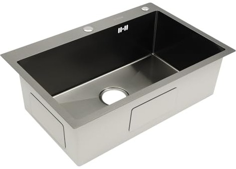 Fregadero de cocina de acero inoxidable, 1 lavabo con agujeros a prueba de fugas, fregadero grande con escurridor extensible, fregadero de cocina de acero inoxidable con doble agujeros preperforados