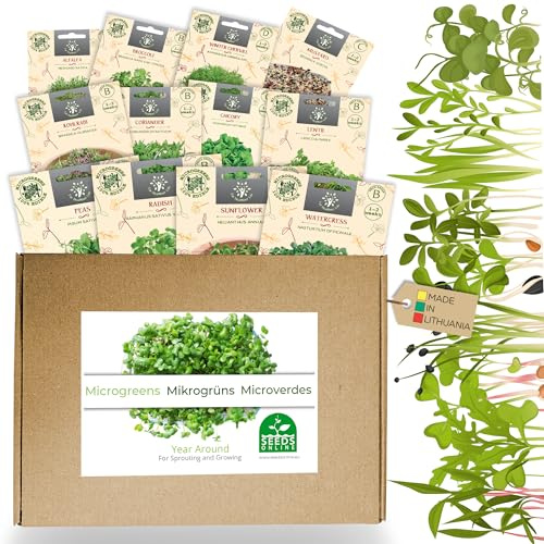Nojus Mikrogrün Samen Set – 12 Packen Gemüsesamen - Verschieden Pflanzensamen Starter Kit - Garten Samen Pflanzen Saatgut - Samen Mikrogrün Gemüse Box 12 Sorten - Saatgut Box - Saat/Seeds