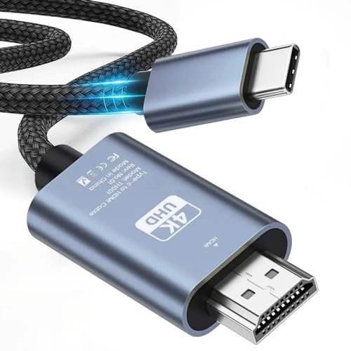 USB C to HDMI Cable 4K@60Hz,3M Braided USB Type C to HDMI Adapter for Home Office Thunderbolt 4/3 Compatible with Galaxy S8 to S22, MacBook Pro/Air, iPad Pro, iMac, Mac Mini