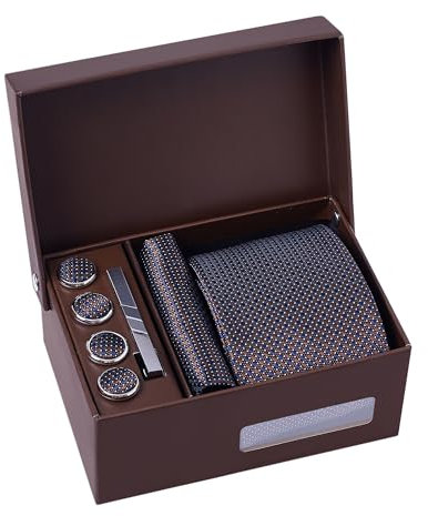 BRERA 67 - Coffret Cadeau Homme 5 Pièces: Cravate, Mouchoir de Poche, Pince à Cravate, Couvre Boutons et Bouton de Manchette Personnalisé - Cadeau Original pour Mariage