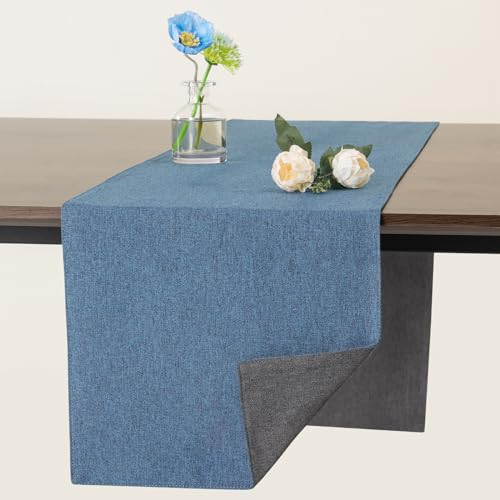 Banchif Tischläufer Abwaschbar Leinen tischläufer Anti-RutschStilvoll Beidseitig und dennoch Pflegeleicht Tischdeko für Esszimmer Party Urlaub Dekoration (Grau-Blau, 30 x 240 cm)