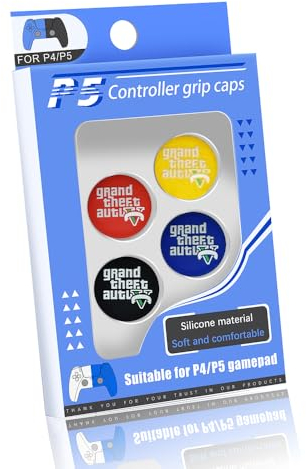 Analog-Stick-Joystick-Daumengriff-Abdeckung, niedliche 3D-Daumenkappe für Playstation PS5, PS4, Xbox One, Xbox Series X/S, Nintendo Switch Pro Controller. [4er Set] (GTA)