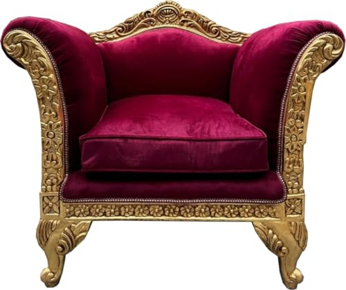 Casa Padrino Barock Lounge Sessel Bordeauxrot/Gold - Barockstil Möbel