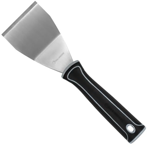 ROLLINGDOG 3 inch Bent Pole Scraper Painter's Spatula, Stiff Scraper with Thick Stainless Steel Blade, Robust and Durable, Ergonomic Rubber-Coated Plastic Handle