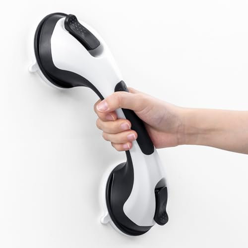 LEVERLOC Maniglie Doccia per Bagno 31 CM, MAX 110 KG Maniglione a Ventosa, Impugnatura di Sicurezza per Anziani, Disabili, Resistente, Senza Foratura e Corrimano Rimovibile Handy Grasp Pro, Nero