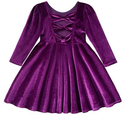 Miipat Abito Velluto per Bambine Vestito da Principessa Bambine Neonate Maniche Lunghe Autunno Inverno Elegante Abitini per Feste di Compleanno Matrimonio Evento Formale Abiti 90 2-3 Anni