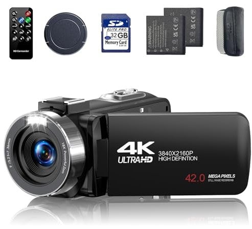 CAMWORLD Camcorder Video Camera 4K 30fps 42MP 18X Digital Zoom Vlogging Cam Corder Recorder 3.0'' 270° Rotation Screen for YouTube Wedding Travel with Remote Control, 2 Batteries, and 32GB SD Card