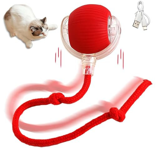 Knubbuf Interactive Rolling Ball for Dogs - Electric Automatic Dog Toy With Tail - Smart Pet Ball for Indoor Large & Small Cats and Dogs (Red)