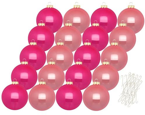 Inge Glas Weihnachtskugeln mit Haken | Schöne Christbaumkugeln aus Glas | Set 20 Kugeln und 40 Aufhänger | Christbaumschmuck Weihnachtsbaumkugeln (Candy Shop | pink)