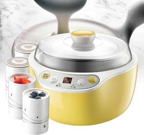 Yaourtière Automatique avec Affichage LED et minuterie, Machine à Yaourt 1000 ML avec Doublure en Acier Inoxydable 304 et 4 Tasses, température réglable 20 W, pour Yaourt Maison, fromagerie